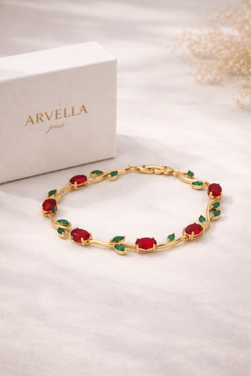 Pulseira Rouge & Émeraude Banhada em Ouro 18k