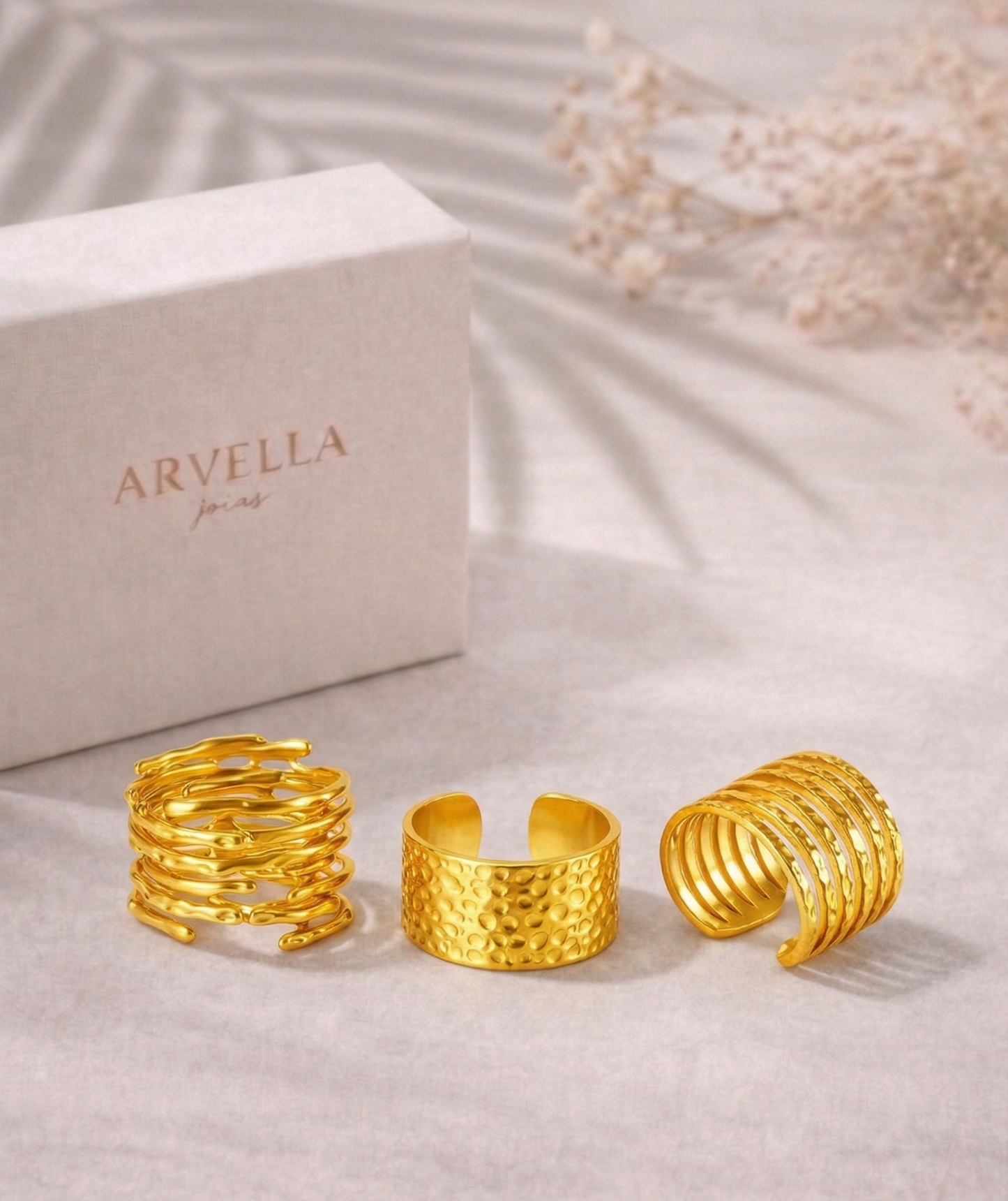 3 Anéis Essence Banhado em Ouro 18k