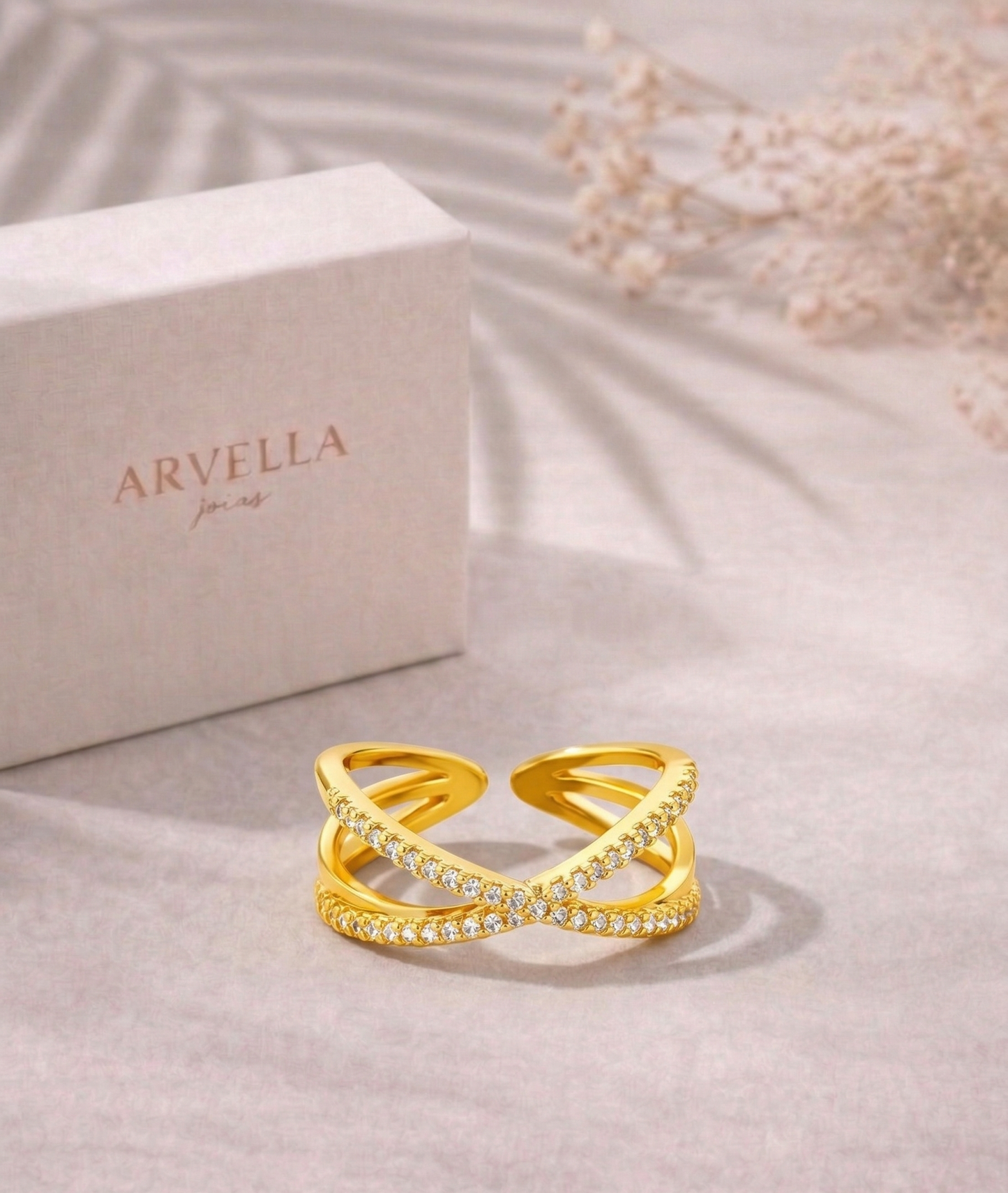 Anel X Cristal Elegance Banhado em Ouro 18k