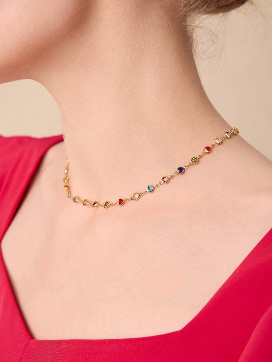 Colar Coeurs Multicolor Banhado em Ouro 24k