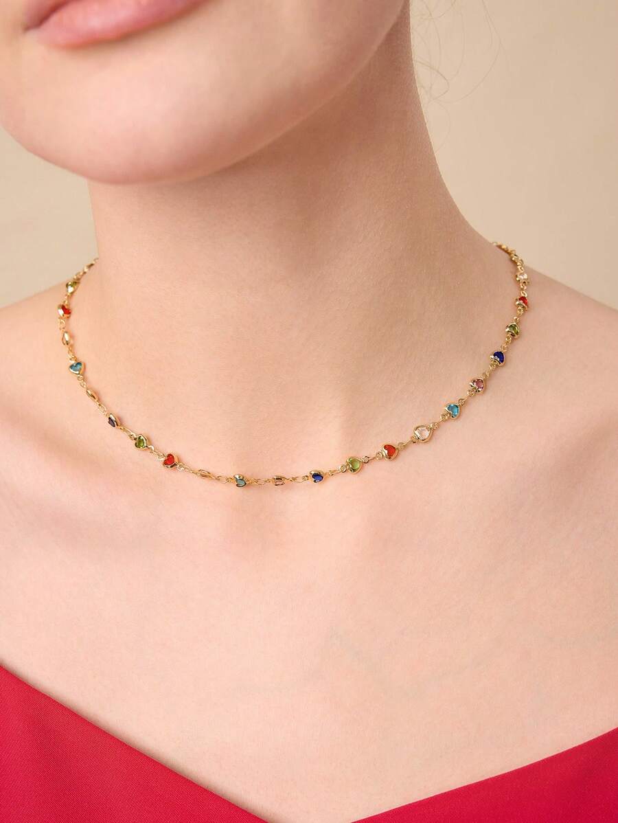 Colar Coeurs Multicolor Banhado em Ouro 24k