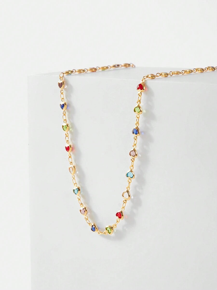 Colar Coeurs Multicolor Banhado em Ouro 24k