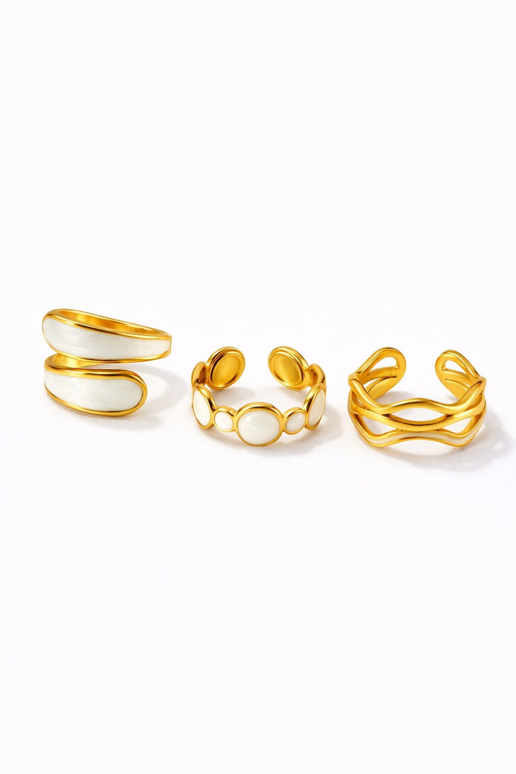 3 Anéis White Elegance Banhado em Ouro 18k