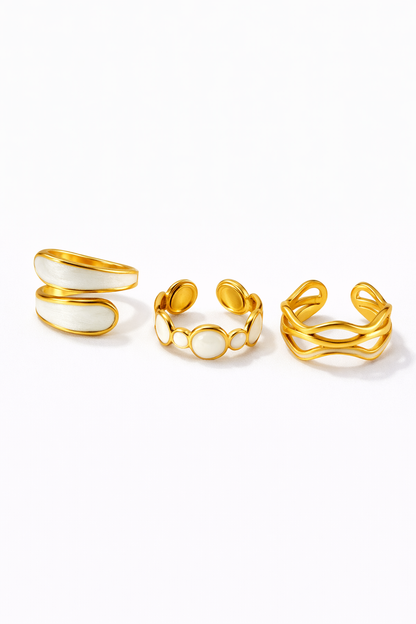 3 Anéis White Elegance Banhado em Ouro 18k