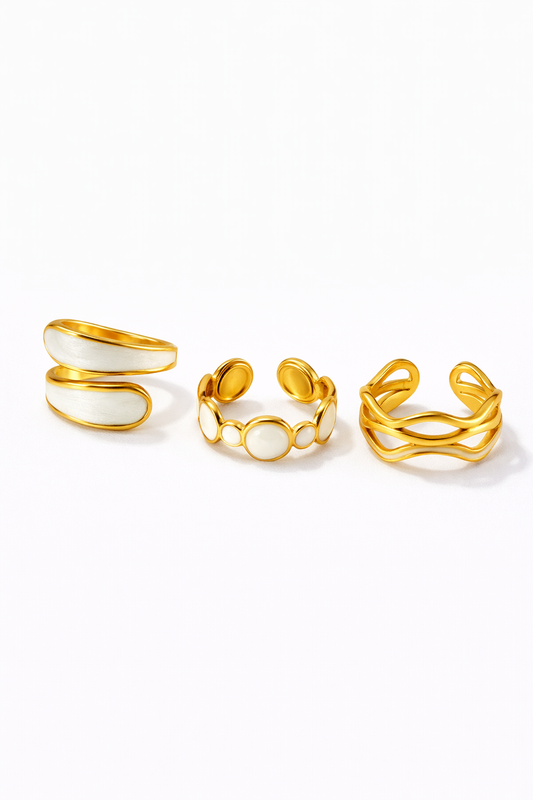 3 Anéis White Elegance Banhado em Ouro 18k
