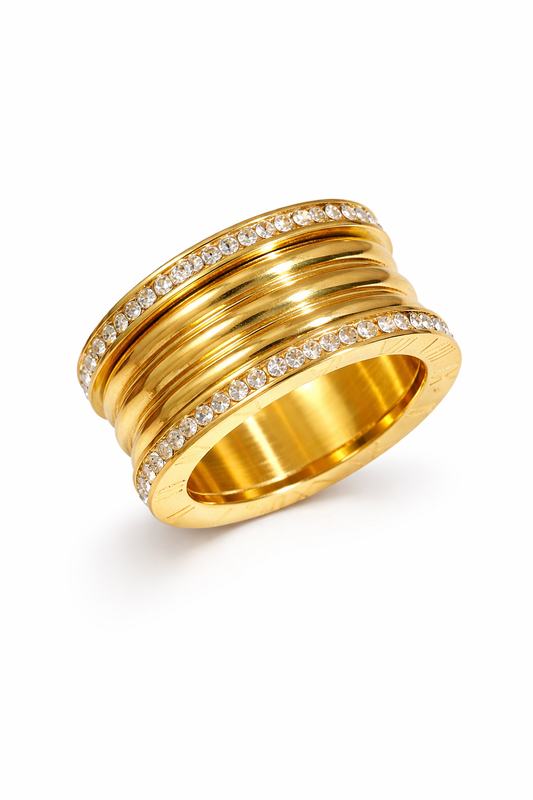 Anel Volare Cristais Duplos Banhado em Ouro 18k
