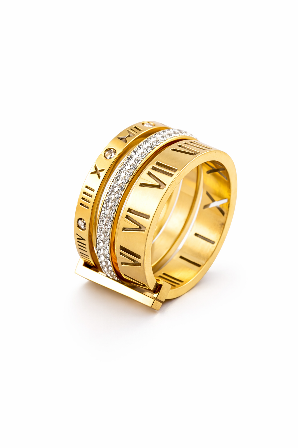 Anel Tríplice Romano Imperial Banhado em Ouro 18k
