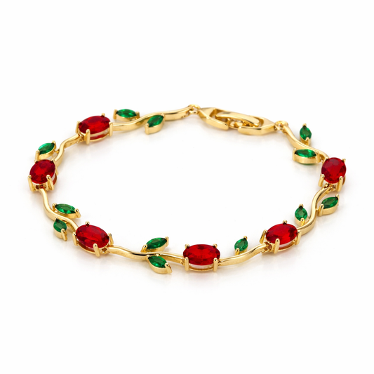 Pulseira Rouge & Émeraude Banhada em Ouro 18k