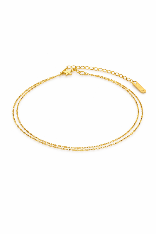 Tornozeleira Duo Riviera Banhada em Ouro 18k