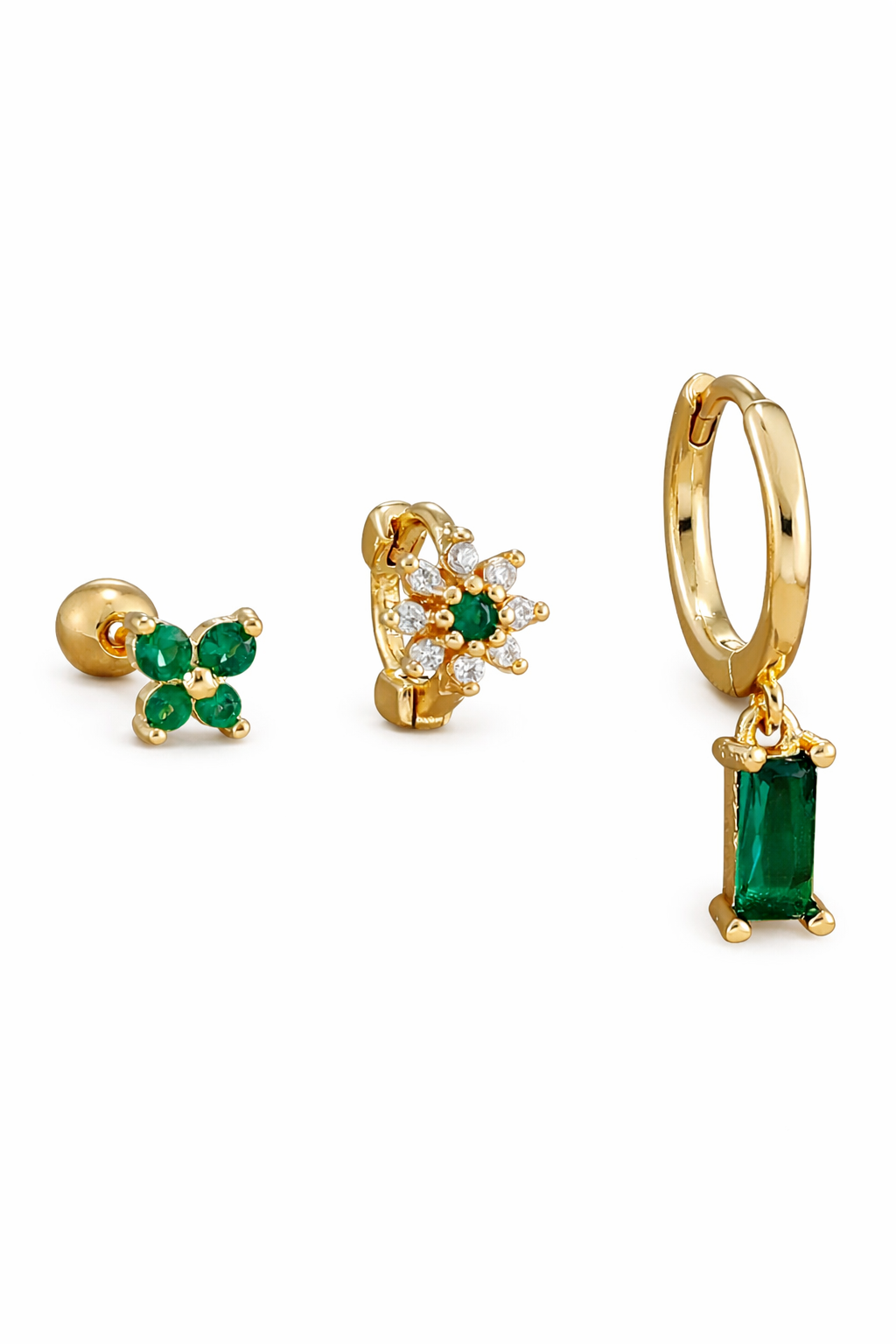 Brincos Émera Trio Banhado em Ouro 18k