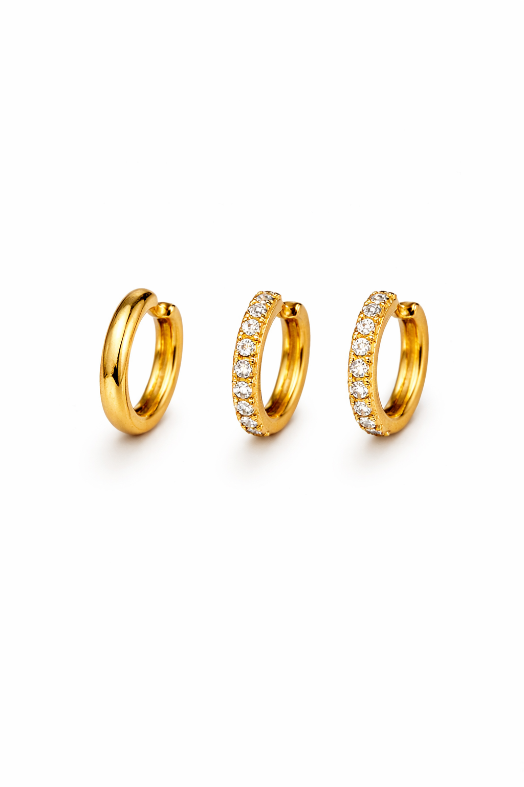 Brincos Trio Huggie Banhado em Ouro 18k