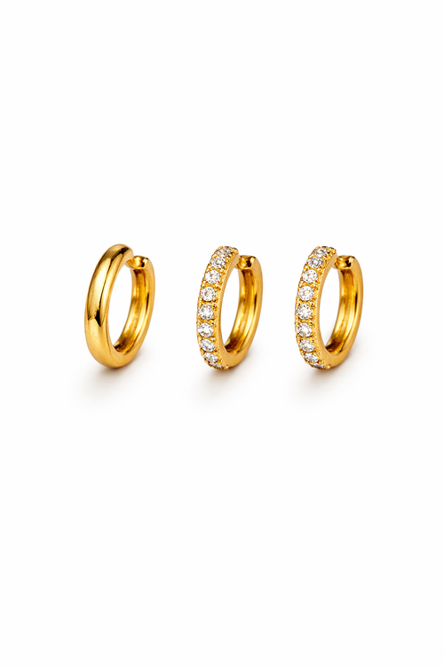Brincos Trio Huggie Banhado em Ouro 18k