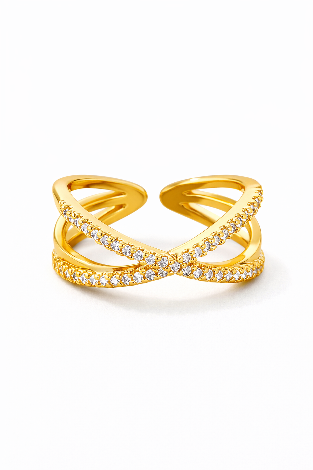 Anel X Cristal Elegance Banhado em Ouro 18k
