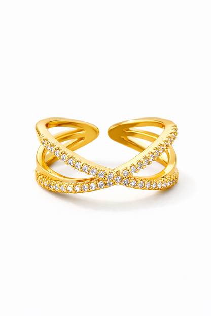 Anel X Cristal Elegance Banhado em Ouro 18k