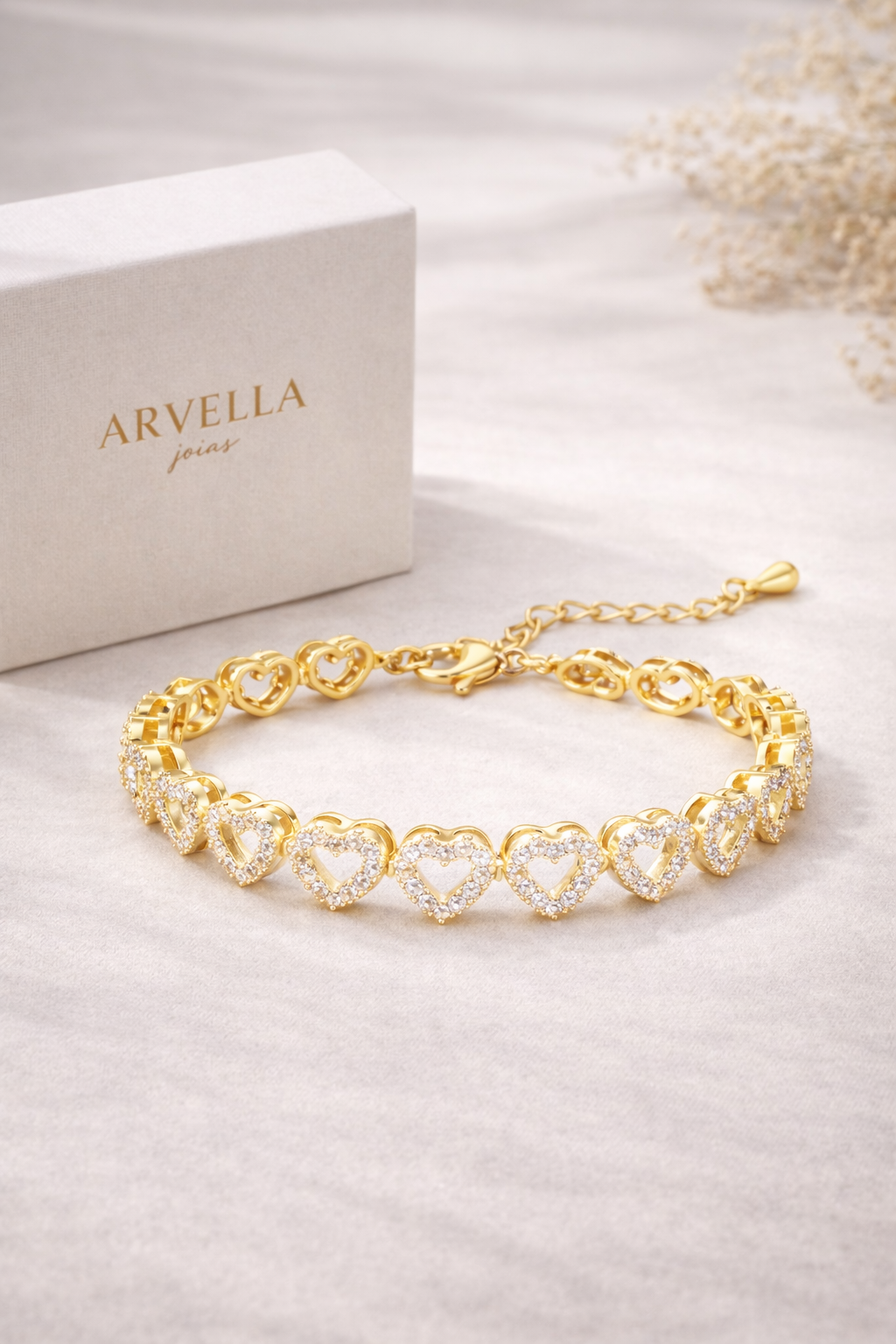 Pulseira Cœur Brillant Banhada em Ouro 18k