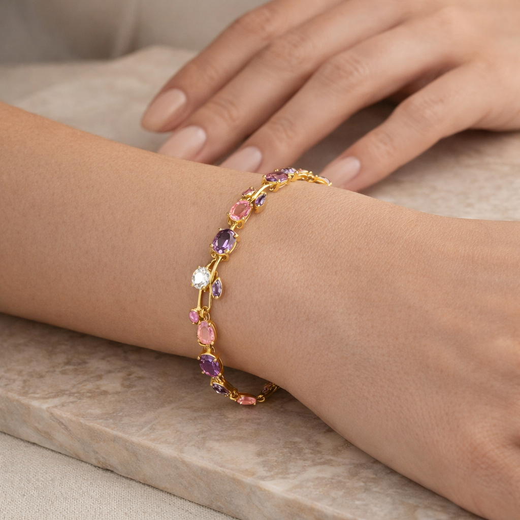 Pulseira Jardin Rosé Banhada em Ouro 18k