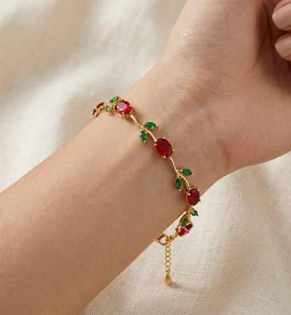 Pulseira Rouge & Émeraude Banhada em Ouro 18k