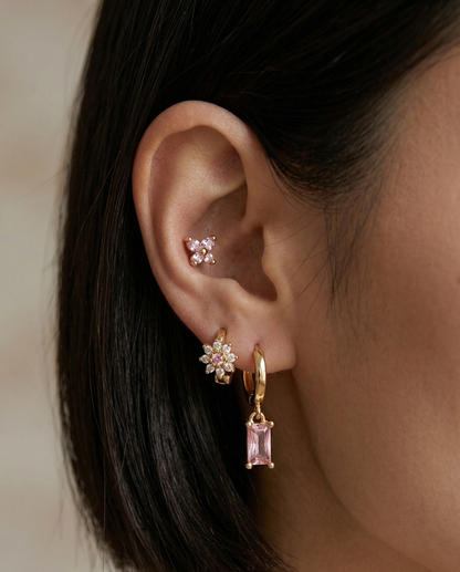 Brinco Rosé Trio Élégance Banhado em Ouro 18k
