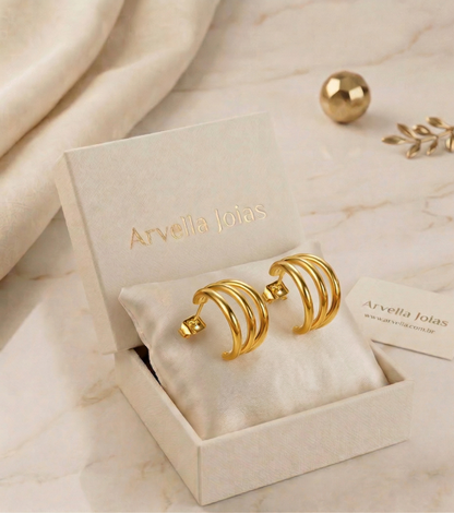 Brinco Aura Tripla Banhado em Ouro 18k