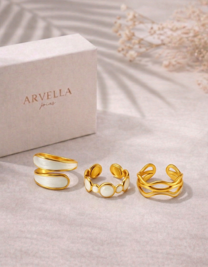 3 Anéis White Elegance Banhado em Ouro 18k