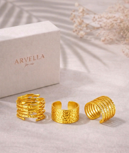 3 Anéis Essence Banhado em Ouro 18k
