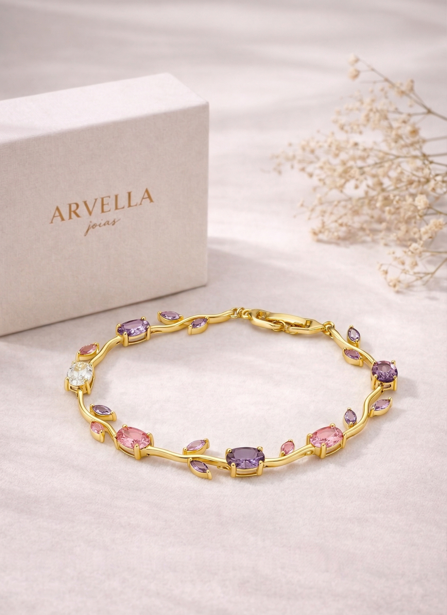 Pulseira Jardin Rosé Banhada em Ouro 18k