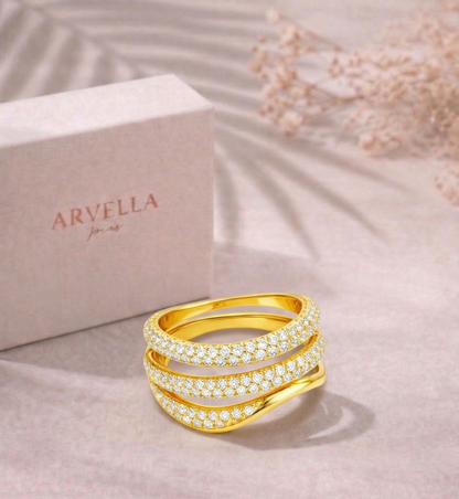 Anel de Cristais Luxor Banhado em Ouro 18k