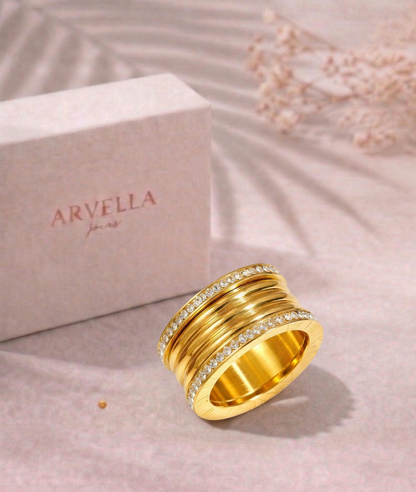 Anel Volare Cristais Duplos Banhado em Ouro 18k