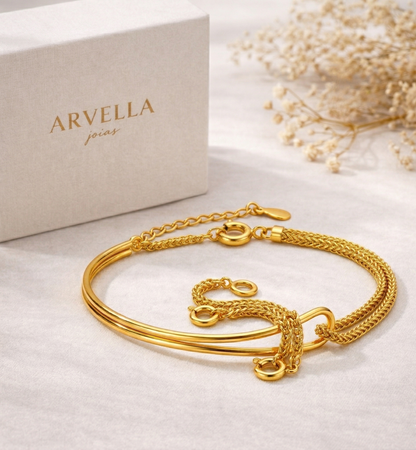 Bracelete Chaîne Banhado em Ouro 18k