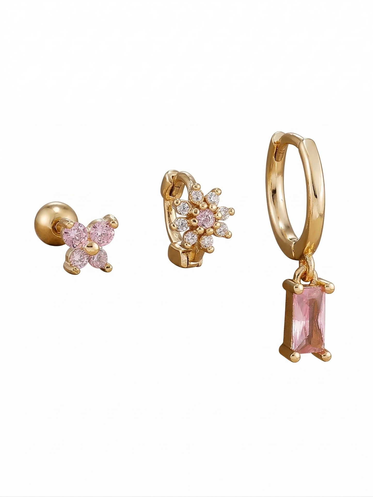 Brinco Rosé Trio Élégance Banhado em Ouro 18k